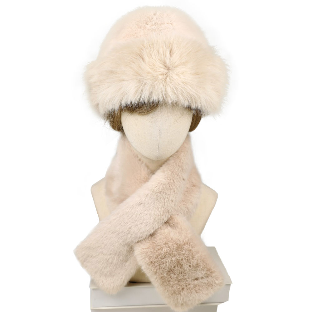 Luxury Fur Hat Scarf Set Winter Warm Unisex